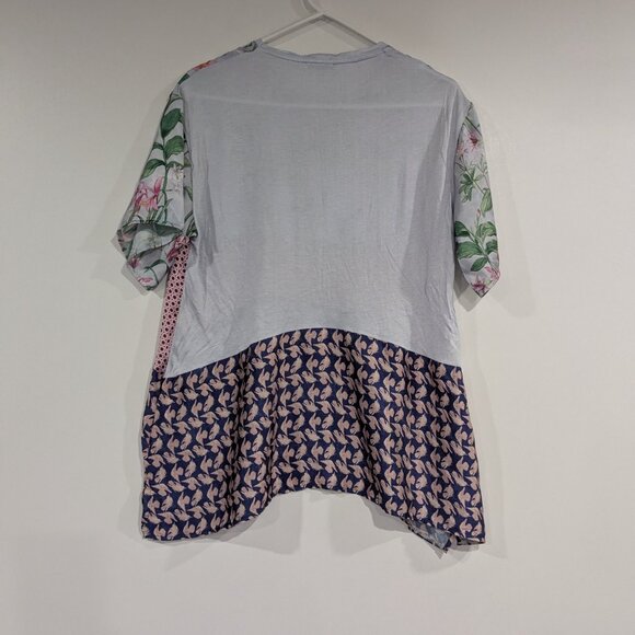 BNWT Zara Patchwork Silky Blouse Blue Pink Size Small - Picture 6 of 7